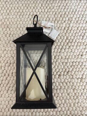 Classic Black Metal Lantern with X-Frame Glass Panels